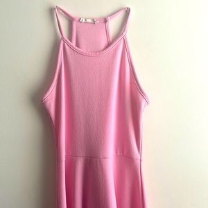 Long pink halter dress